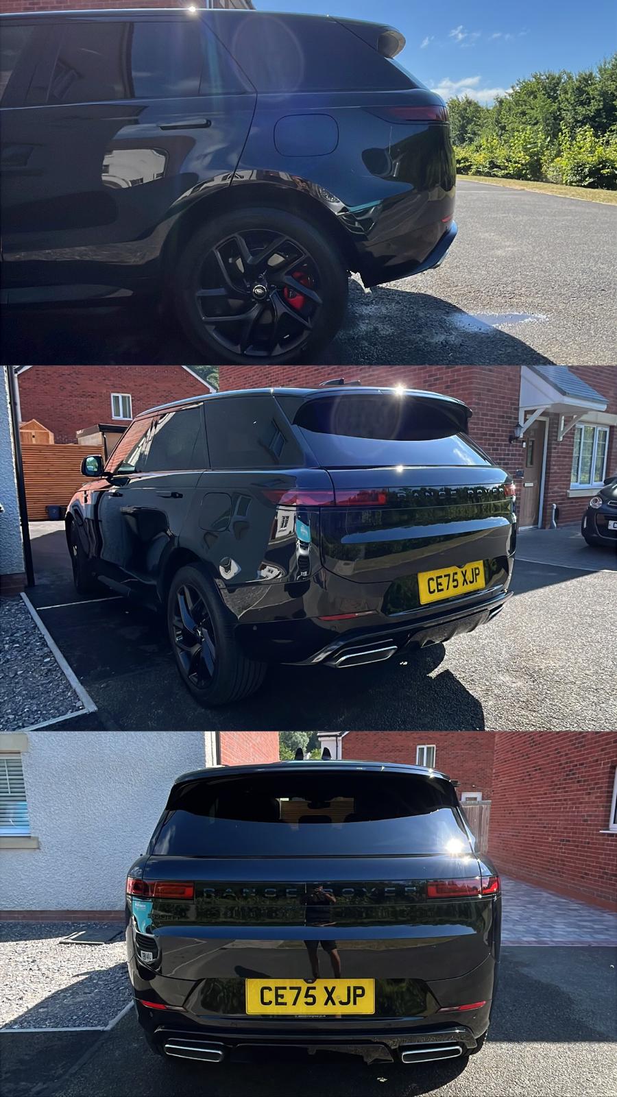 Range Rover Velar fresh from a premium mobile detail on a stone driveway
